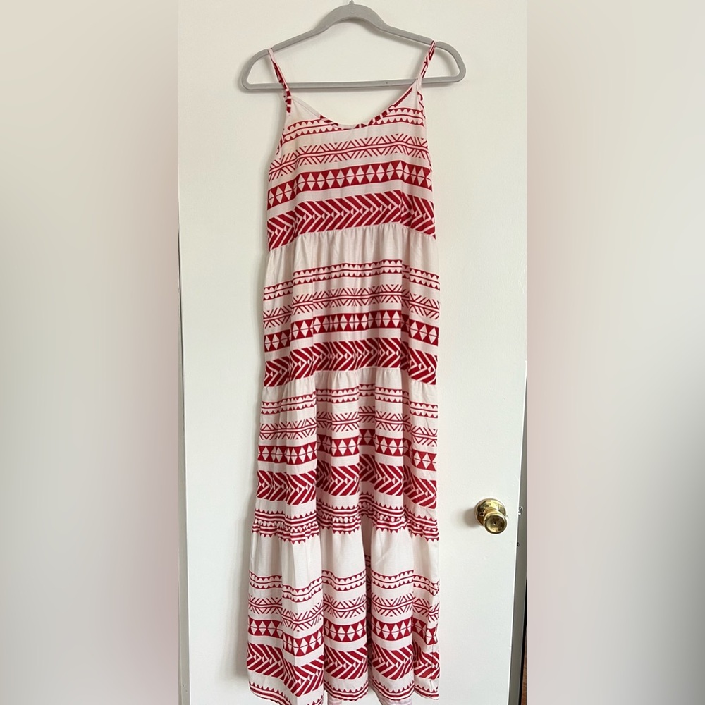 OC Order Plus Boho Cream/Red Cotton Maxi Dress Size S